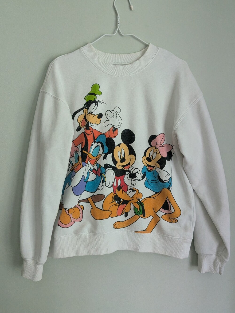 Disney Retro Mickey & Friends White Crew Neck Graphic Sweatshirt Large Short